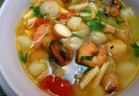 Soup with seafood and pasta
